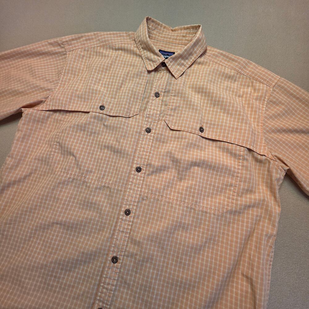 Patagonia Island Hopper Short-Sleeve Fishing Shirt Orange Plaid Sz XL